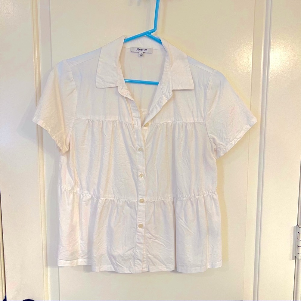 Madewell White Tiered Buttondown Blouse - Small